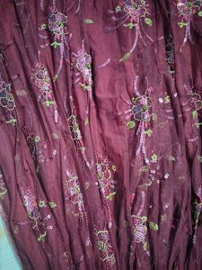 Sequin Embellished Burgundy Hooded Top