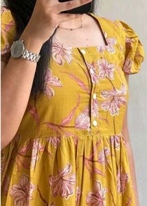 Yellow Floral Tiered Midi Dress