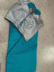 Stunning Teal Saree with Silver Blouse
