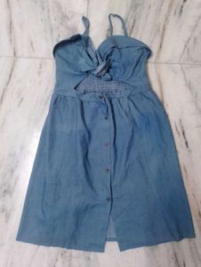 Denim Tie-Front Midi Dress