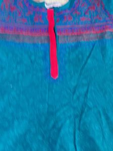 Teal Anarkali Kurta with Pink &amp; Blue Accents