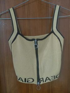Yellow Zip-Front Crop Top