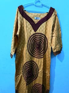 Yellow Ethnic Kurta with Maroon Print