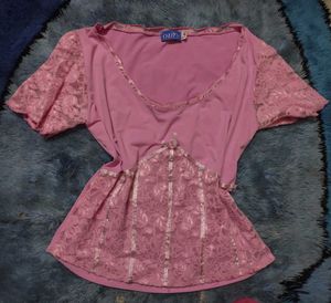 Pink Lace Trimmed Tunic Top