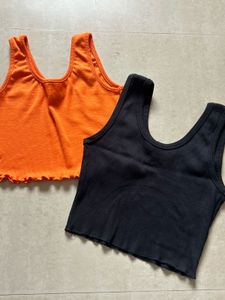 Orange &amp; Black Crop Tank Tops (2 Pc Set)