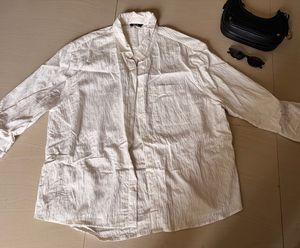 Crinkled Cotton Button-Up Shirt
