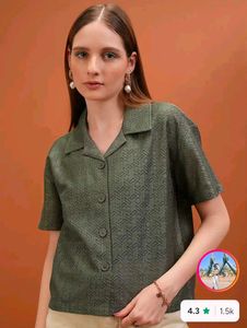 Stylish Green Textured Button-Up Top
