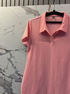 Pink Polo Shirt Dress, Bust- 36 XL Bodycon