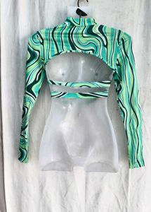 Groovy Swirl Print Mock Neck Crop Top