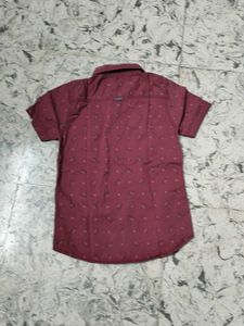Maroon Printed Short Sleeve Shirt