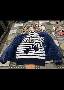 Blue Puffer Jacket with Plaid Lining sweater free