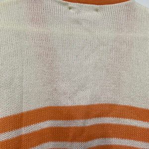 Orange &amp; White Striped Knit Cardigan