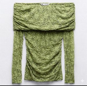 Zara Lime Green Ruched Off-Shoulder Top