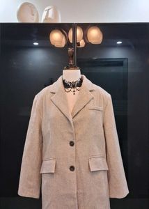Beige Herringbone Tailored Blazer