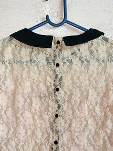 ZARA Sheer Lace Top Peter Pan Collar