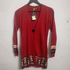 Red Woollen Long Shrug(Women's)