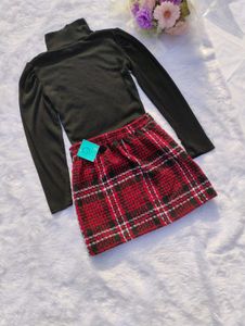 💋Free Shipping Turtleneck &amp; Plaid Mini Skirt💋