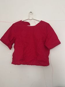 Bright Red Textured Cropped Top