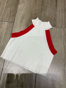 White & Red Halter Neck Top