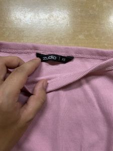 Pink Boat Neck Ribbed Top