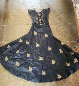 Elegant Navy Blue Embroidered Gown