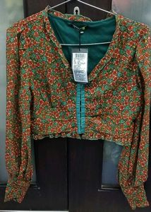 Floral Print Button-Up Crop Top