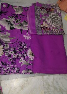Beautiful Purple Floral Dress Material