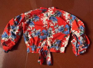 Red Floral Puff Sleeve Top