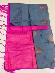 Borderless Elegant Grey & Pink Silk Saree