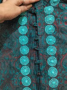 Men's Teal Embroidered Kurta