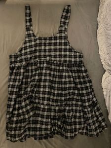 b&amp;w checkered babydoll mini dress