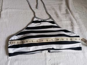 Black and White Striped Bikini Top