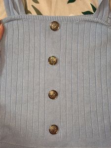 Light Blue Ribbed Button-Up Tank Top