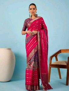 Vibrant Pink Saree with Traditional Art  Mysore vi