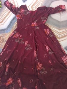 Maroon Floral Print Maxi Dress