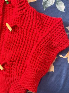 New Red Hoodie Sweater Cardigan With Wooden Button For Girls