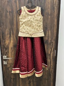 HALF SAREE WITH DUPATTA MAROON