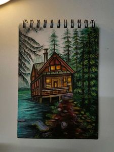 Serene Lakeside Cabin Painting