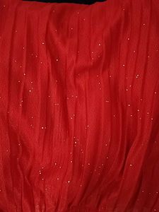 Red Pleated Wed Leg Sparkle Pants, Palazo
