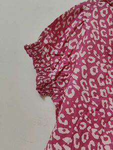 Pink Leopard Print Ruffled Top