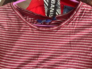 Wills Maroon Striped Long Sleeve Dress