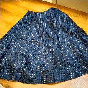Navy Polka Dot Silk Skirt
