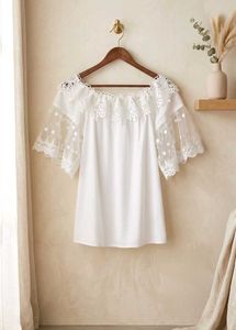 Off-Shoulder Lace Trimmed White Top