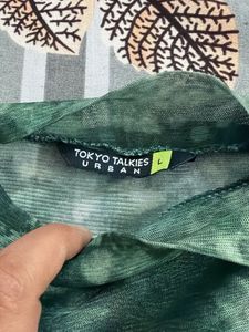 Sheer Green Tie-Dye Long Sleeve Top