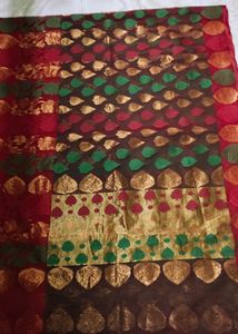 Red Colour Transparent Net Saree For Festivals