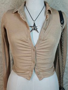 H&amp;m Ruched Button-Up Long Sleeve Top