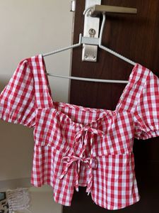 Red Gingham Tie-Front Top