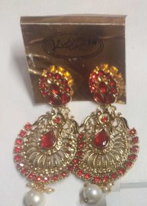 Elegant Red &amp; Gold Dangle Earrings