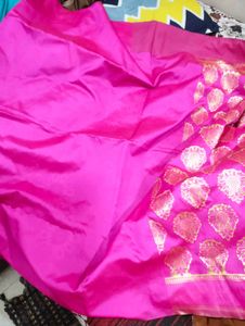Pink &amp; Gold Banarasi saree with blouse piece9