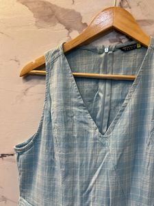 Light Blue Plaid Jumpsuit, Bust- 36/38